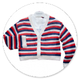 CARDIGAN IN COTONE TRAFORATO BIANCO BLU E ROSSO 