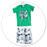COMPLETO TSHIRT VERDE CON STAMPA E BERMUDA FANTASIA 