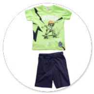 TSHIRT VERDE FLUO CON STAMPA SKATE E BERMUDA IN JERSEY BLU