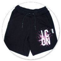 SHORT IN FELPA NERO CON SCRITTA BIANCA E SPRUZZO 