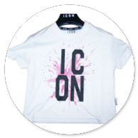 TSHIRT BIANCA CON SCRITTA NERA E SPRUZZO ROSA 